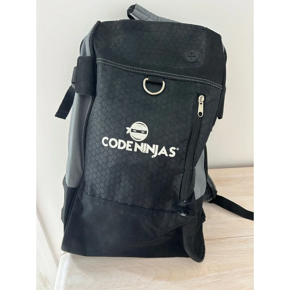 Code Ninjas Backpack Black Gray Honeycomb Pattern Multi-Pocket Tech Bag 18x13